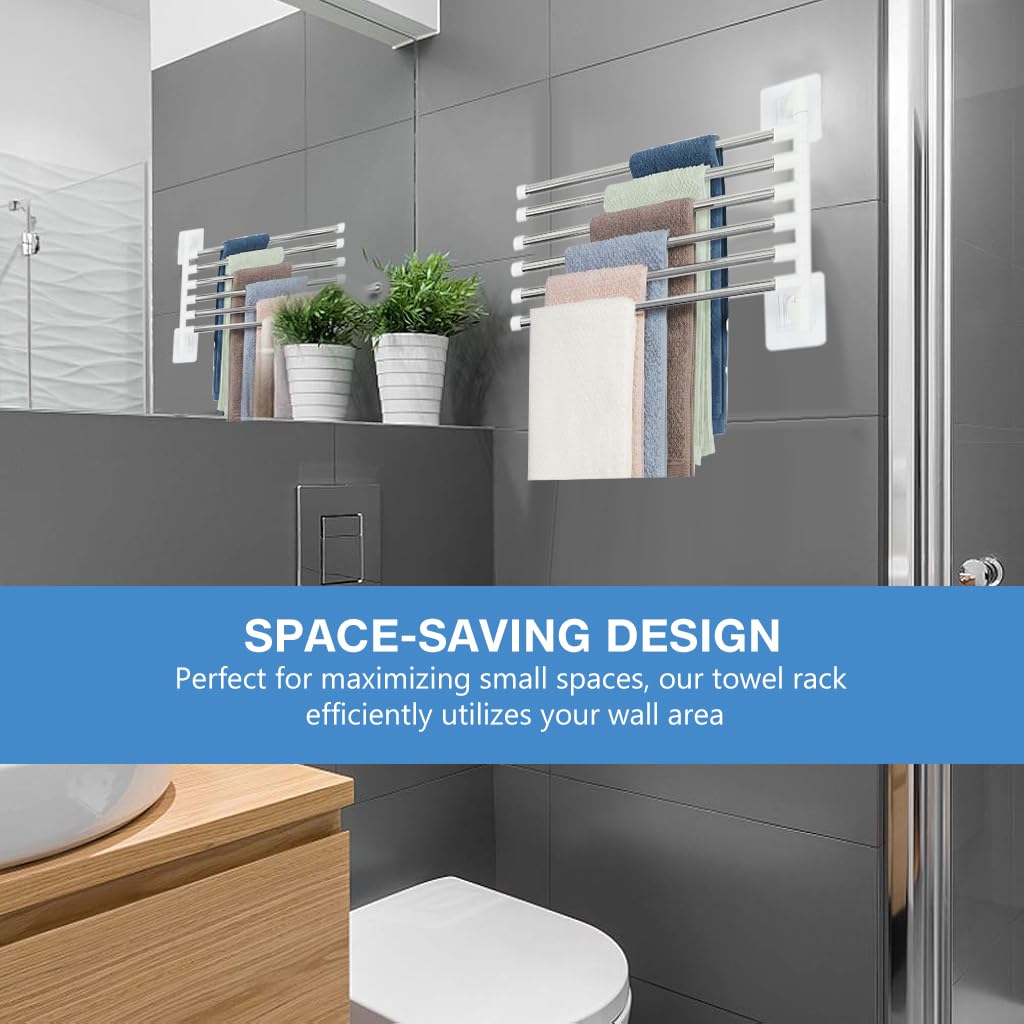 HASTHIP Bathroom Face Towel Rack 6-Bar Rotatable Bathroom Towel Rack Rotatable Stainless Steel Towel Bar Self Adhesive Wall Mount Face Towel Rack HASTHIP Bathroom Face Towel Rack 6-Bar Rotatable Bathroom Towel Rack Rotatable Stainless Steel Towel Bar Self Adhesive Wall Mount Face Towel Rack